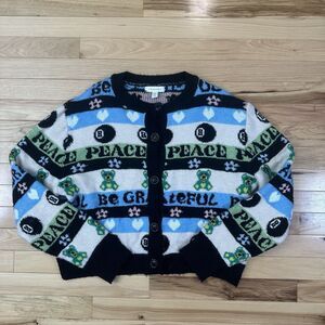 Topshop Sweater Size 4-6 Knit Eight Ball Teddy Bear “Be Grateful” & “Peace”